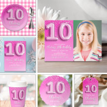 10th Birthday Girl with Pink Number Balloons