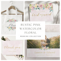 Rustic Pink Watercolor Floral Wedding Collection