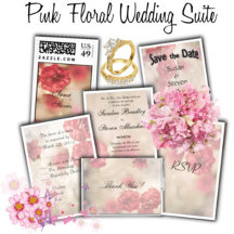 Pink Flowers Wedding Invitation Suite