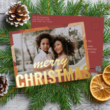 Merry Christmas Photo Modern Abstract Watercolor