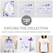 Floral Lilac Purple Butterflies Baby Shower Set
