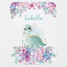 Cute Trendy Watercolor Floral Dinosaur 