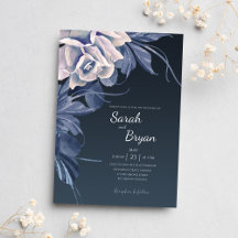 Navy Blue Rose Watercolor Floral Boho Wedding