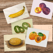 Fruits: apricots, plums, melon, kiwi, banana,apple