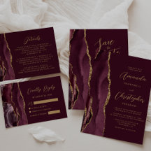Agate Burgundy Gold Modern Script Wedding Suite