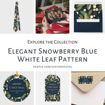 Elegant Snowberry Blue White Leaf Pattern