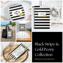 Black Stripe & Gold Peony