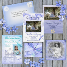 Dusty Blue Light Baby Blue Quinceañera Invitations