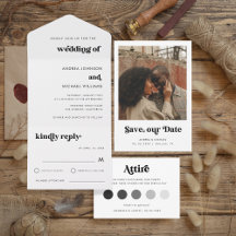 Minimalist Retro Script Black White Wedding Suite