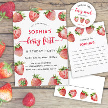 Watercolor Strawberry Birthday