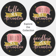 hello 30 birthday stickers black gold rose gold