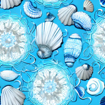 Blue Ocean Seashells Pattern