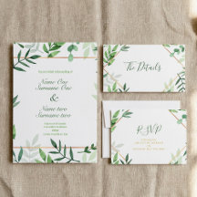 Green leaves wedding stationery