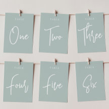 Pale Sage Green Modern Handwritten Table Numbers