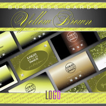 Business Cards Logo Yellow Brown Luxe Glam Glitter