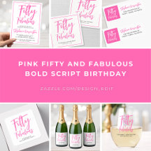 Pink Fifty and Fabulous Bold Script Birthday