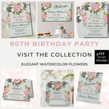 Elegant Handpainted Floral 80th Birthday Party