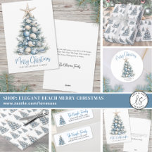 Elegant Blue & White Shell Beach Christmas