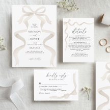 Modern Elegant Ivory Beige Bow Monogram Wedding