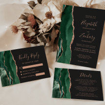 Emerald Green Agate Rose Gold Slate Wedding Suite