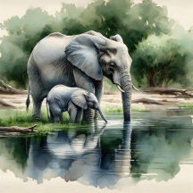 Mama and Baby Elephant 