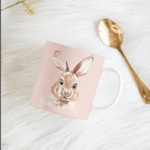 Modern Beauty Pastel Pink Watercolor Bunny 