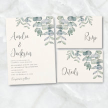 Eucalyptus Watercolor Dusty Blue Wedding Suite