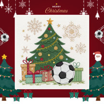Soccer ball next to the Christmas tree
