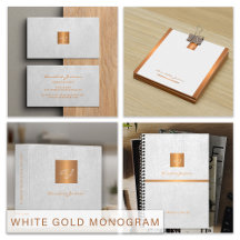 White leather and gold monogrammed office set