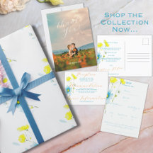 Rustic Simple Blue Yellow Poppies Watercolor