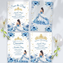 Blue Flowers Princess Tiara Quinceañera Collection