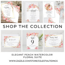 Elegant Peach Pink Watercolor Floral Suite