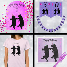 Two Happy Dancing Black Bears in Silhouette