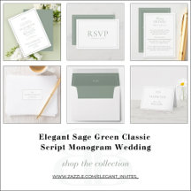 Elegant Sage Green Classic Script Monogram Wedding