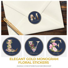 Elegant Gold Monogram Floral Stickers
