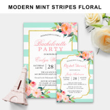 Invitation Suite: Modern Mint Stripes Floral