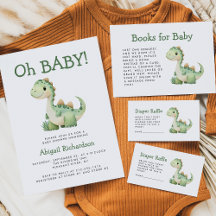 Cute Green Watercolor Dinosaur Baby Shower