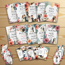 Watercolor Floral Frame Romantic Couple Wedding