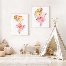 Ballerina With Orange Hair Nursery Prints