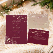 Rustic Burgundy & Gold String Lights Wedding Suite