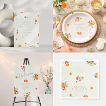 Vintage Cottagecore Orange Floral Baby Shower