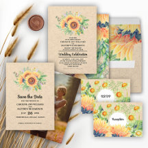 SUNFLOWERS WATERCOLOR RUSTIC WEDDING SUITE