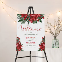 Red Poinsettia Pine Green Winter Wedding