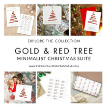 Minimalist Red Gold Ribbon Style Christmas Tree