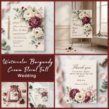 Watercolor Burgundy Cream Floral Fall Wedding