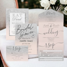 Faux silver glitter blush pink ombre chic wedding