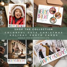 Colorful Cute Christmas Holiday Photo Cards
