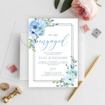 13 Dusty Blue Flowers Silver Frame Set