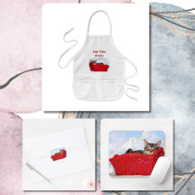 Cute Tabby Kitten Sleeping In Red Basket Photo 
