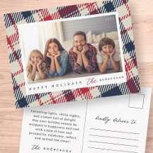 Modern Plaid Pattern Christmas Custom Family Photo
